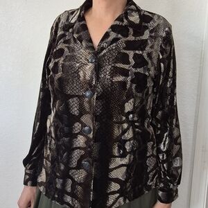 Vtg. Leslie Fay, Velvet, Snake Print, Button Up Shirt/Jacket